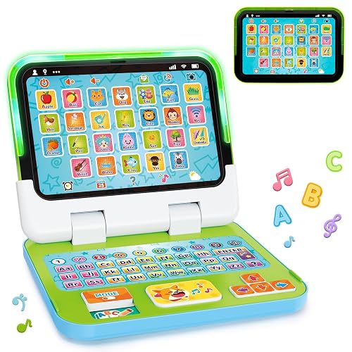 Kids Laptop Tablet for Toddler 1-3, 2-in-1 Toy Computer Learning Toys | Educational Toys with Lights Sounds for Baby 12-18 Months, 1st Christmas Birthday Travel Gifts for Boys Girls 1 2 3 Year Old