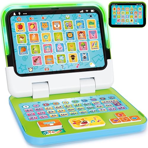 Toy Laptop Tablet for Ages 1-3, 2-in-1 Toy Computer Learning Toys | Educational Toys with Lights Sounds for 12-18 Months, 1st Christmas Birthday Travel Gifts for Boys Girls 1 2 3 Year Old