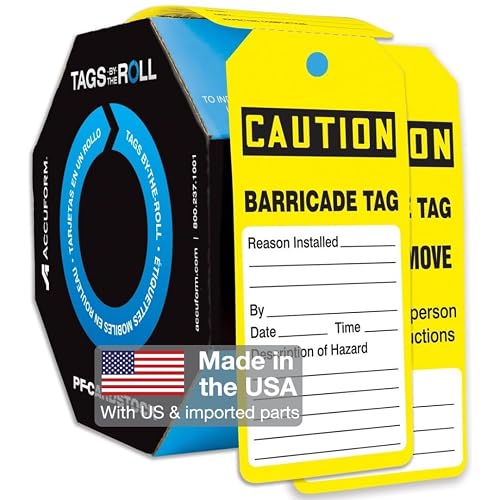AccuformNMC NMC 250 Safety Tags by-The-Roll, Caution Barricade | OSHA Compliant Tags, Waterproof PF-Cardstock, Resists Tears, 6.25"x3", TAR160