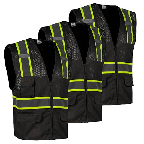 FONIRRA 3 Pack Hi Vis Safety Vest for Men with 8 Pockets,Hi Vis Reflective Mesh Vest for Men for Construction