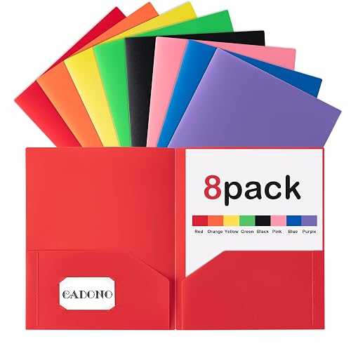 Plastic Folders with Pockets (8 Pack,Assorted Colors) | Durable Heavy Duty File Folders with Business Card Slot, 2-Pocket Folder for Schoolwork & Office,Back to School Supplies