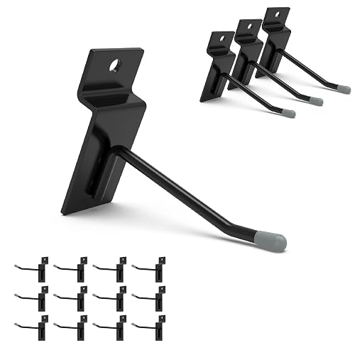 HUHOLE Black Slatwall Hooks, 2 Inch, 50PC, Stainless Steel, Powder-Coated, 20lb Max Load, Industrial Style, Wall Mount, Organizer for Tools, Cleaning Supplies, Retail Stores | 20 lb Capacity Hooks for Standard 3 Inch Slatwall Panels, Retail Display, Garage Organization, Tools and Merchandise