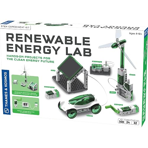 Thames & Kosmos Renewable Energy Lab | Sustainable Energy Set | Explore Clean Energy Generation | Solar Car, Windmill & More | NGSS-Aligned | STEM Science Learning & Education | Ages 8+