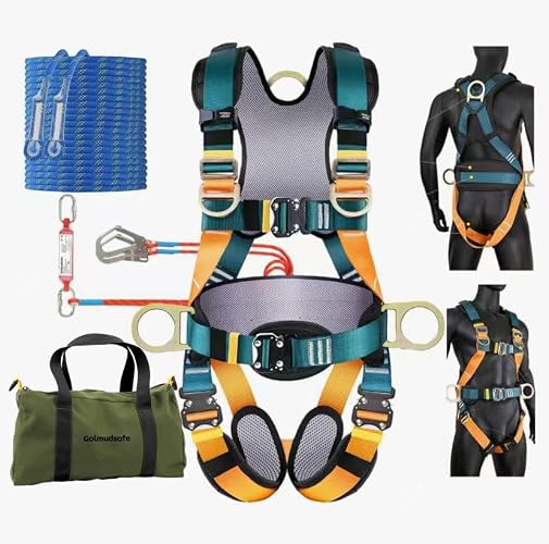 Golmudsafe Fall Protection Harness,Safety Harness Fall Protection for Roofing/Electrical Work,Cushion bag&extra 30FT Rope