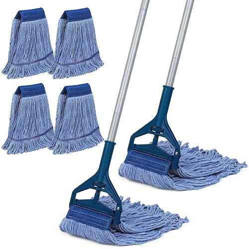 Commercial Mop with 6 Replacement Heads &2 Mop Handles, 57" Long Handle Heavy Duty Industrial Wet String Cotton Mop, for Home, Restaurant, Warehouse, Garage Floor Cleaning, Janitor Supplies
