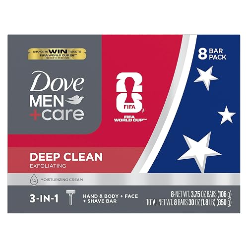 DOVE MEN + CARE Men's Bar Soap Deep Clean More Than Bar Soap 8 Bars 3.75 oz | For deep cleansing, Helps remove dirt without dryness, With purifying grains, For showering, 1/4 moisturizing cream