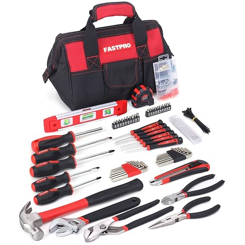FASTPRO 215-Piece Home Repairing Tool Set with 12-Inch Bag, Red | Household Hand Tool Kit, Starter Tool Kit For Home Repair and Maintenance, Great for Gifts