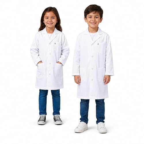 White Boys' Lab Coat by DR Uniforms | Soft cotton-blend kids lab coat for science fairs, STEM activities, doctor dress-up, classroom labs and pretend play