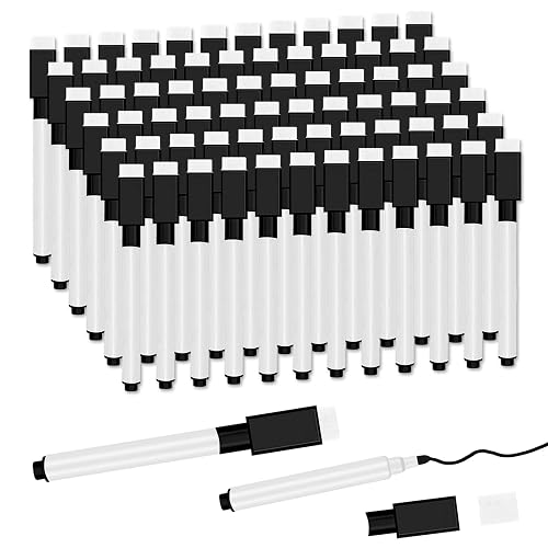JEFURE 72 Pcs Black Magnetic Dry Erase Markers, Fine Point, Eraser Cap | Mini Dry Erase Markers Bulk, for Teachers, Students, Office & School Supplies, White Board Use