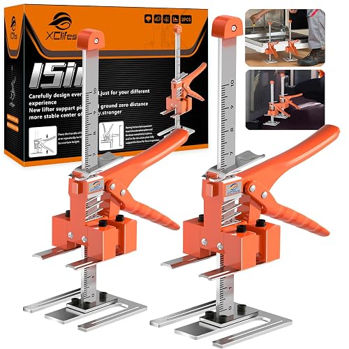 XClifes Labor Saving Arm Jack, 2 Pack Furniture Lifter Tool, Orange | Multifunctional jack lifts up to with 470 lbs capacity for cabinets, doors, windows & wall tile leveling.
