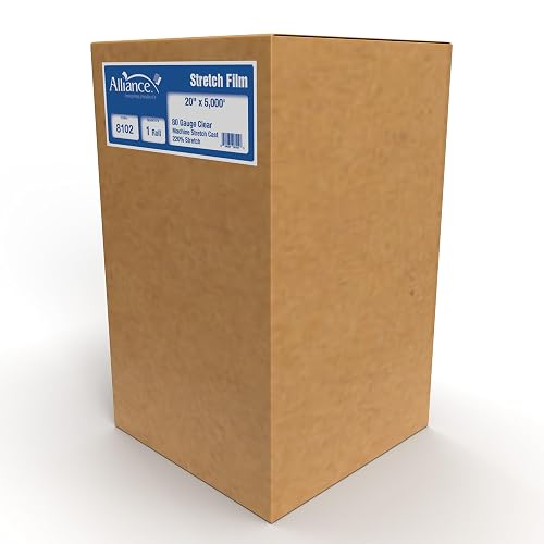 Alliance Stretch Film Machine Bundling - Clear, 20" x 5000ft, 80 Gauge, 1 Pack, Industrial Heavy Duty Shrink Wrap for Packing, Shipping, Pallet and Moving Supplies