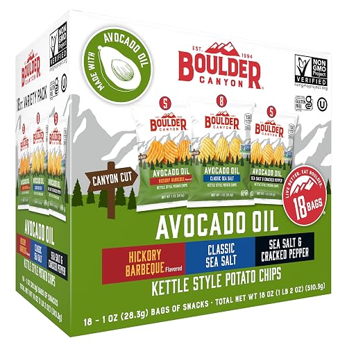 Boulder Canyon Avocado Oil Potato Chips Variety Pack, 1 oz Bag (18 Ct)
