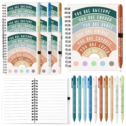 Janlaugh 100 Pcs Mental Health Gifts for Women Men Self Care Items Bulk Include 50 Mental Health Notebooks with Sticky Note 50 Positive Pens Affirmation Journals Wellness Gifts for Coworker Student