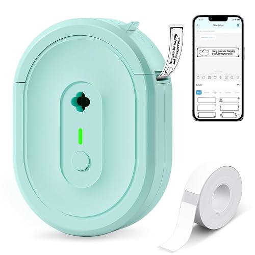 NDYIN N12 Label Maker Machine with 1 Tape Bluetooth Label Printer, Green | Portable Mini Thermal Sticker Printer with Multiple Templates, Labeling Machine for Home/Kitchen/School/Office Organization