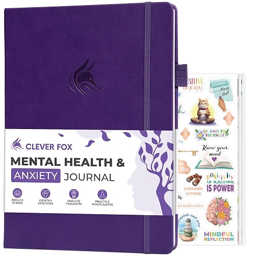 Clever Fox Mental Health & Anxiety Journal CBT Prompts 8.3x11 Purple | Guided self-care diary for women, men & teens, Self-help therapy, feelings & mood tracker, dbt workbook for stress relief