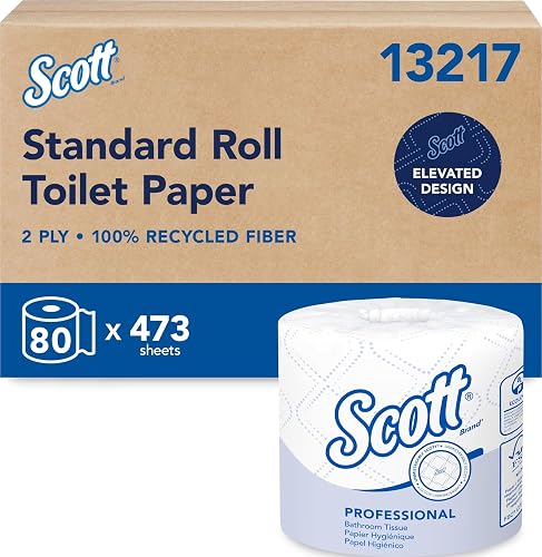 Scott Professional Standard Roll Toilet Paper, Bulk, 80 Rolls (13217) | 473 Sheets/Roll, 2-Ply, 100% Recycled Fiber, Individually Wrapped, Elevated Design, Standard Tier