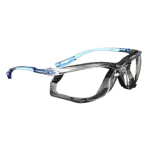 3M Safety Glasses, Virtua CCS, Anti-Fog Clear Lens, Blue Frame, ANSI Z87 | Corded Ear Plug Control System, Removable Foam Gasket, Pack of 1
