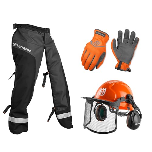 Husqvarna 590091101 Classic Power Kit with Chainsaw Chaps, Safety Kit | Personal safety kit includes forest helmet with face shield and hearing protectors, safety gloves, chainsaw equipment