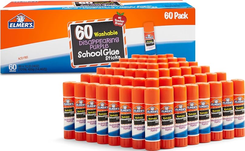 Elmer's Disappearing Purple School Glue Sticks, Washable, 7 Grams, 60 Count - Back to School Supplies, Classroom Pack, #1 Teacher Brand