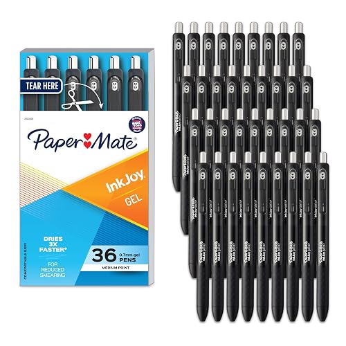Paper Mate InkJoy Gel Pens, Retractable, Medium Point (0.7mm), Black, 36 Count - Office Supplies, Journaling, Note Taking
