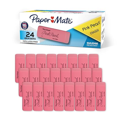 Paper Mate Pink Pearl Erasers, Medium, 24 Count - Back to School, Classroom, Teacher Supplies