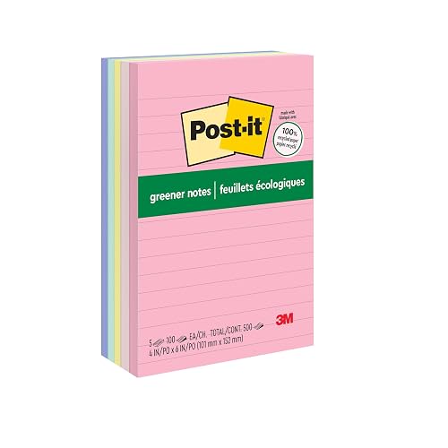 Post-it Greener Notes, 4 x 6 in, Sweet Sprinkles Collection, 5 Lined Pads | Made with 100% Recycled Paper