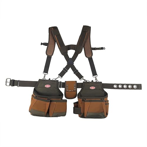 Bucket Boss - AirLift Tool Belt with Suspenders, Tool Belts - Original Series (50100) with 12 pockets, Brown , 52 Inch