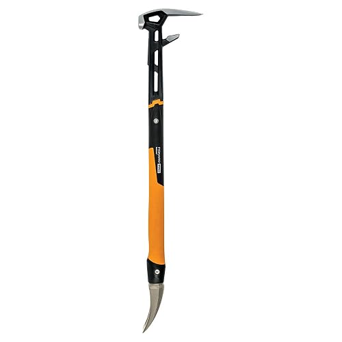 Fiskars Pro IsoCore 30" Wrecking Bar, Shock Absorbing Hammer & Crowbar | Long Length for Enhanced Leverage, Board Bender for Demolition and Remodeling Projects, SoftGrip Handle