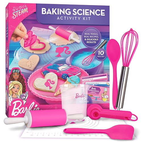 Barbie™ Kids Baking Set with 10 Tools and 15 Recipes for Ages 6-12 | 10 Real Baking Tools, 15 Recipes, Measuring Tools, Food Science Activity, Ingredients Not Included, The STEAM Lab