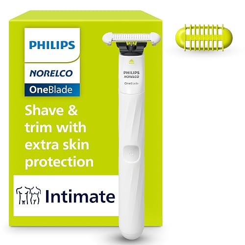 Philips Norelco OneBlade Intimate Trimmer and Shaver with Skin Protection | Pubic Hair Grooming, Extra Skin Protection, Beginner-Friendly Grooming, Wet and Dry Use, Shower Grooming, 3mm Body Comb
