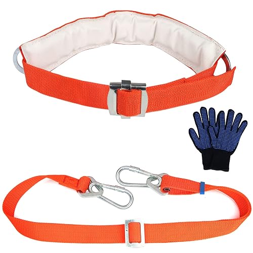 TT TRSMIMA Safety Belt with Adjustable Lanyard - Tree Climbing Belt Harness | Safety Lanyard Fall Protection-Tree Climbing Lanyard, Ladder Safety Harness with Sports Gloves