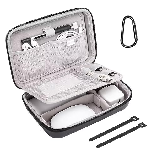 MOSISO Electronic Organizer Travel Compatible with MacBook Power Adapter | Travel Case Compatible with Magic Mouse & Pencil SD Card USB Flash Disk with 4 Modular Insert & 2 Cable Tie & Snap Hook,Black
