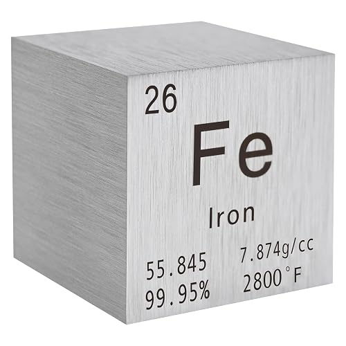 STPCTOU Iron Cube Pure Metal High Density Cube Laser Engraved for Element Collection Lab Material Periodic Table of Elements Collection DIY Teacher Science Creative Gift (1 Inch)