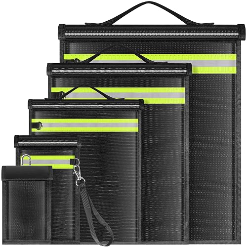 Lulrsay 5 Pack Faraday Bags Proof,Faraday Bags for Laptops Tablets Phones Car Keys,Faraday Cage with Handle&Reflective Strip,bags Faraday Pouch for Electronics Fireproof Waterproof