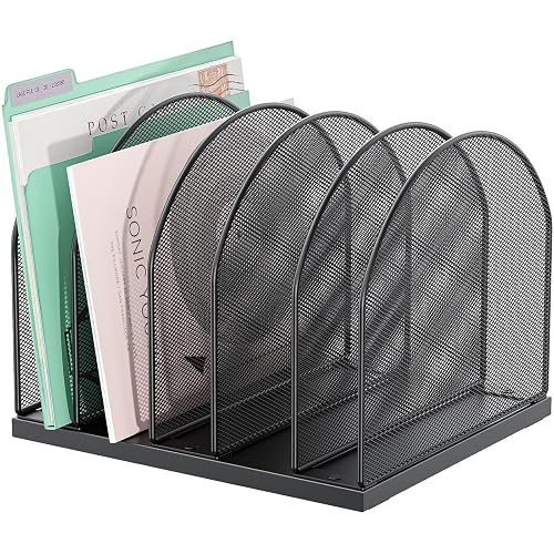 gianotter Desktop File Organizer with 5 Compartments | Desk Organizer Paper Organizer for Desk Workspace Organizers for Office Supplies (Black)