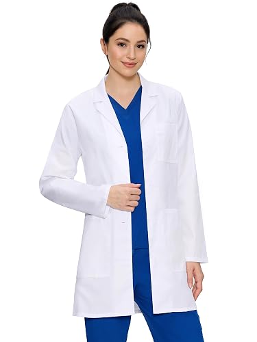 COZYFIT Lab Coat for Woman, Medical Jacket, White | 3 Pockets, Back Shaping Seams, Science and Chemistry Layer, College Lab Work, For Students, Doctors, Daily Clinic Rounds