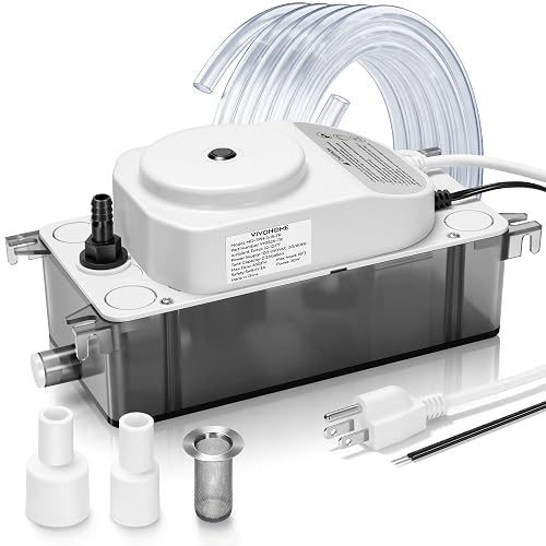 VIVOHOME 100V-240V 65 GPH HVAC Condensate Pump with Automatic Safety Alarm | Ultra-Quiet 25dB DC Motor, 15ft Lift AC Condensate Pump for HVAC/R Equipment, Dehumidifier, Furnace with 19.6ft Tubing