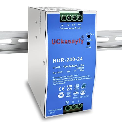 UCkasayfy NDR-240-24 DIN Rail Power Supply 24V 10A 240W Single Output, Input 100-240V AC 50/60Hz, Industrial AC/DC Switching Converter with Active PFC