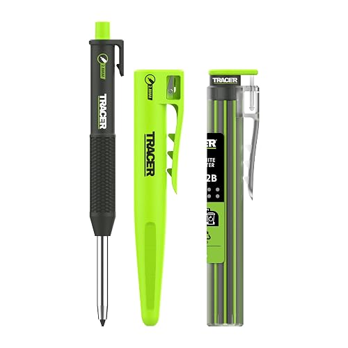 Tracer Pencil 2.0 Mechanical Carpenter Pencils Set with Replacement Lead (6 Pack) - Construction Pencil with Site Holster and Sharpener - All In One Carpenter Tools Kit