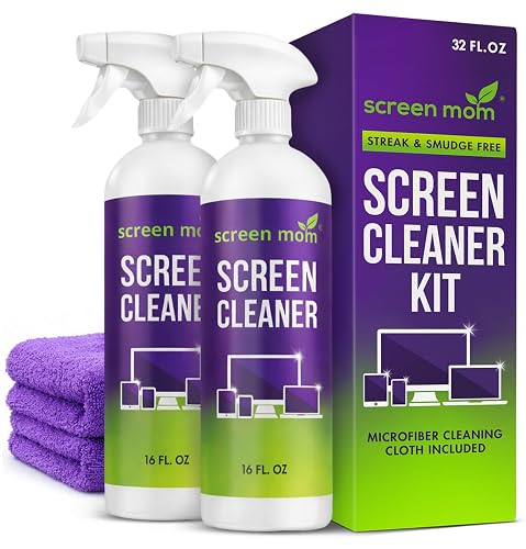 Screen Mom Screen Cleaner Spray 2 Pack-16oz for TV, Car, Laptop & Computer | Streak-Free Formula, Alcohol & Ammonia-Free, Safe for TVs, OLED Glass Tablets & Phones, Gentle Cleaning, No Residue Finish