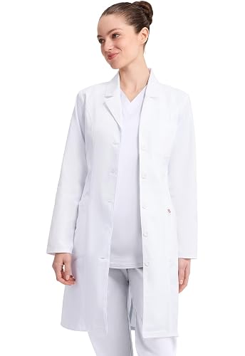 Dickies Contemporary Fit Women's 37" Twill Fitted Lab Coat 82401 | Cotton Polyester Brushed Fabric, Princess Seams, Back Belt, Easy Maintenance, Healthcare Use