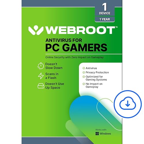 Webroot Antivirus for PC Gamers 2026 | 1 Device | 1 Year Download + System Performance Optimizer