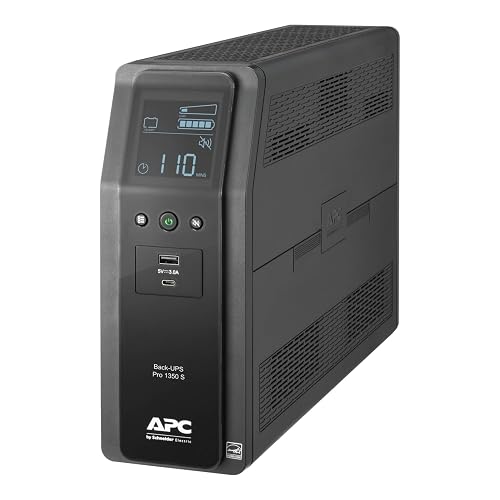 APC UPS 1350VA/810W Pure Sine Wave UPS for Computer, Electronics, BR1350MS | Back-UPS Pro Sinewave UPS for PC, gaming & home offices. Surge protection, AVR, USB-C charging, User-replaceable battery