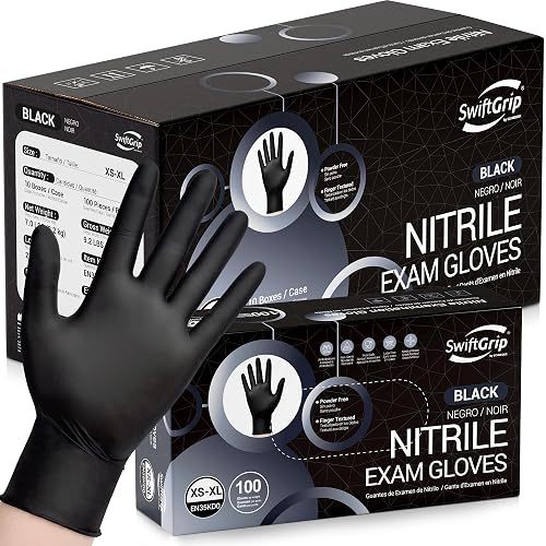 SwiftGrip Disposable Nitrile Exam Gloves, Black Nitrile Gloves Disposable Latex Free for Medical, Cooking & Esthetician