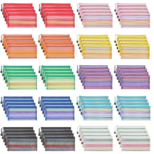 JARLINK Zipper Mesh Pouch, 80 Pcs Durable Pencil Pouches in 10 Colors | Multipurpose Pencil Pouch Bulk for School, Office Supplies, Cosmetics, Makeup&Travel Accessories, Mixed Color