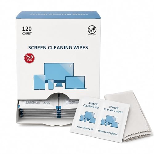 Screen Cleaning Wipes for Electronics,120 Count7"x8"Pre-Moistened Screen Cleaner Wipes with Microfiber Cloth, Individually Wrapped Laptop Computer Phone Tablet Monitor TV Car Screen Cleaning Wipes
