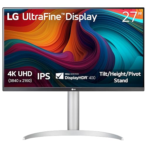 LG 27UP650K-W 27-inch Ultrafine 4K UHD (3840 x 2160) IPS Computer Monitor, 60Hz, 5ms, DisplayHDR 400, Reader Mode, Flicker Safe, HDMI, DisplayPort, Tilt/Height/Pivot Adjustable Stand, White | Reader Mode, HDMI, DisplayPort, 60Hz, DisplayHDR 400, (3840 x 2160), 5ms, Flicker Safe, Tilt/Height/Pivot Adjustable Stand