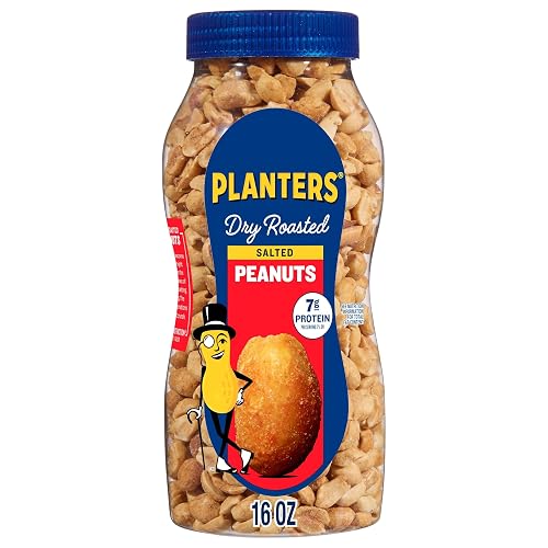 PLANTERS Salted Peanuts, Party Snacks, 16 Oz (1 Ct) | Dry Roasted Salted Peanuts. 0g Trans Fat. Resealable Jar. Snacks for Adults. Party Mix, Flavored Nuts