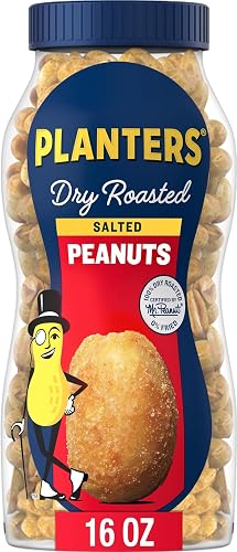 PLANTERS Salted Peanuts, Party Snacks, 16 Oz (1 Ct) | Dry Roasted Salted Peanuts. 0g Trans Fat. Resealable Jar. Snacks for Adults. Party Mix, Flavored Nuts
