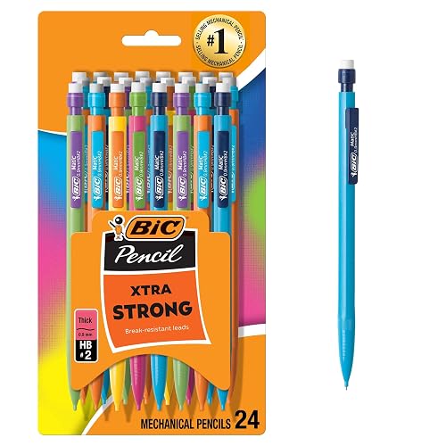 BIC Xtra Strong Mechanical Pencils with Erasers, Thick Point (0.9mm), 24-Count, Mechanical Pencils for School or Office Supplies